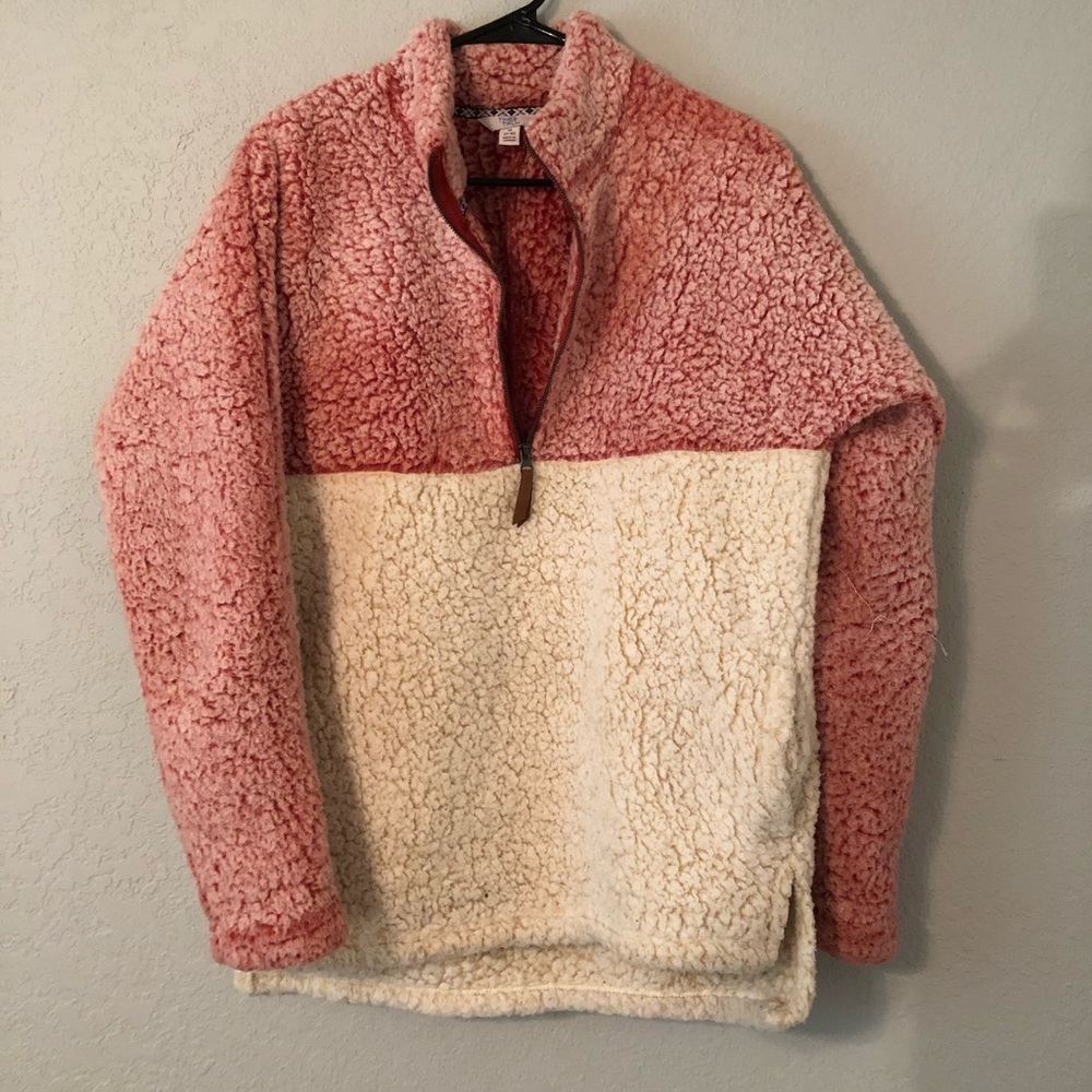 Red and white Sherpa quarter zip